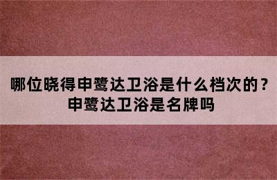 哪位晓得申鹭达卫浴是什么档次的？ 申鹭达卫浴是名牌吗